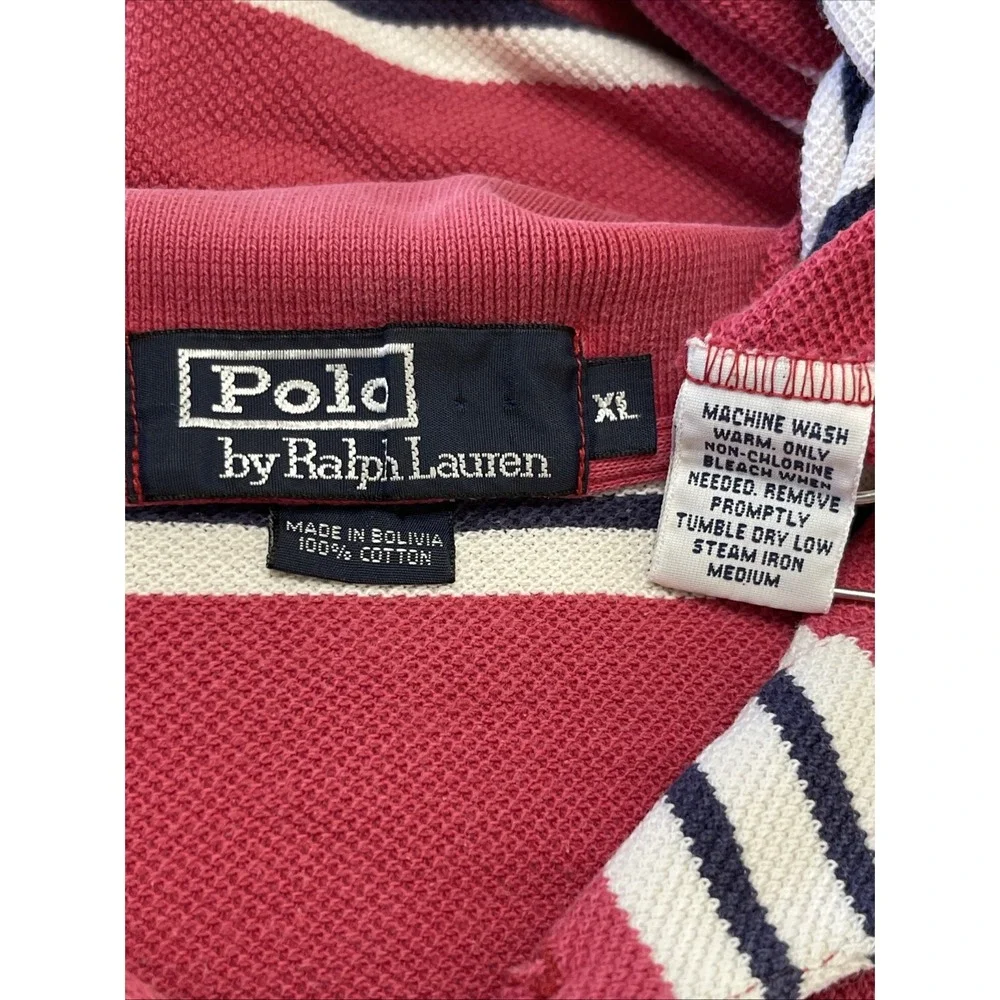 Polo by Ralph Lauren Mens XL Red White Blue Stripe Polo 100% Cotton Bolivia‎